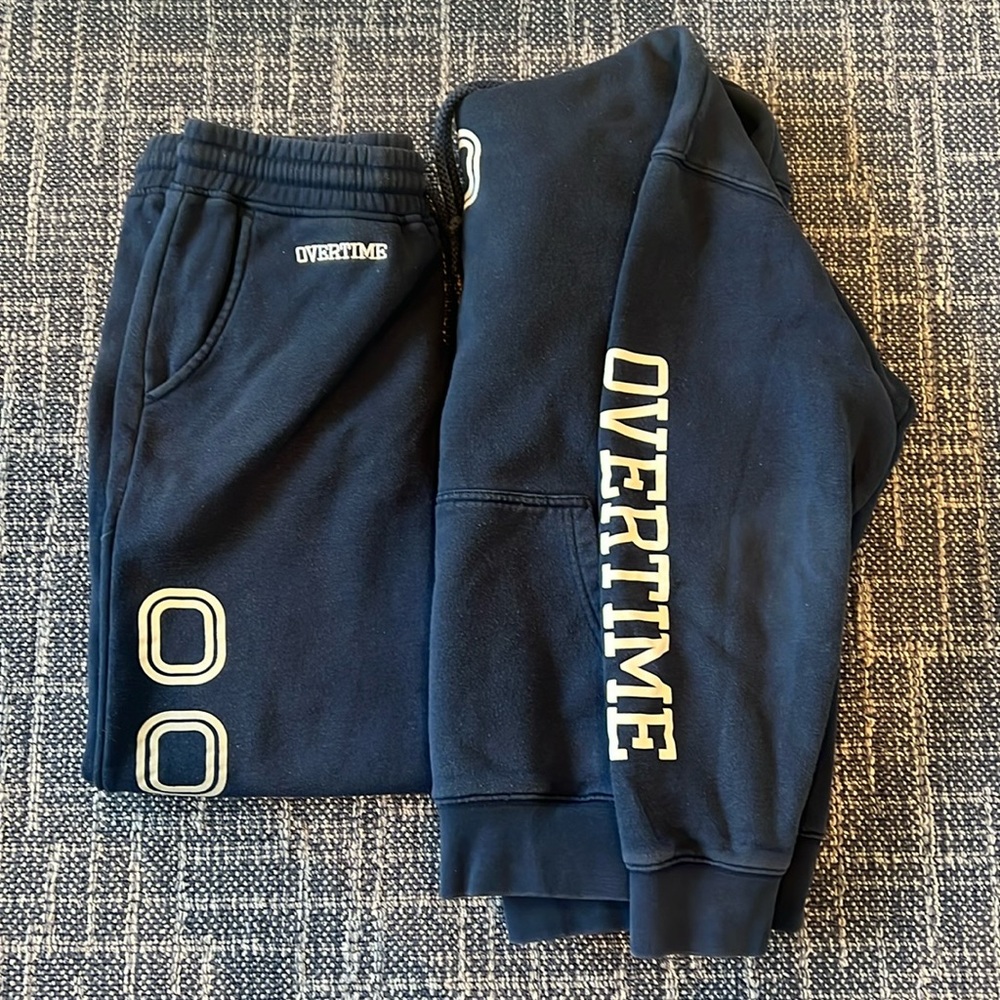 Overtime Athletics Men’s Medium navy blue sweatpants and hoodie.